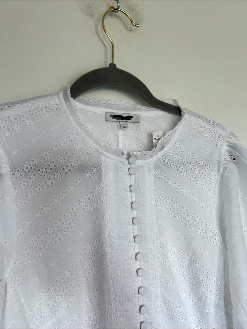 Madewell White Eyelet Flutter Sleeve Mini Dress in Cotton Size 2 - Picture 3 of 10